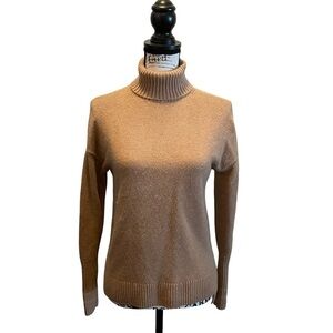 J. Crew Wool Turtleneck Sweater Brown Tan XSmall XS Pullover Hi Lo Cozy